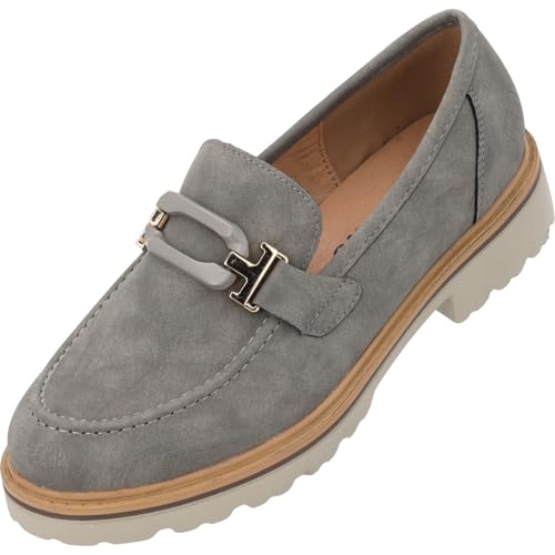 Palado Mokassins Damen Mungrars - elegante Slippers in trendigen Farben - bequeme Loafers mit Zierschnalle - modische Halbschuhe Grau UK6 - EU39 von Palado