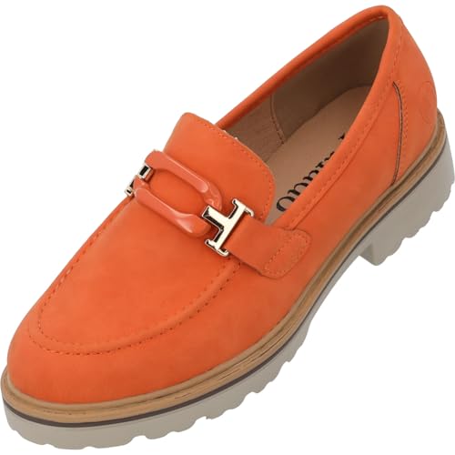 Palado Mokassins Damen Mungrars - elegante Slippers in trendigen Farben - bequeme Loafers mit Zierschnalle - modische Halbschuhe Orange UK4,5 - EU37 von Palado