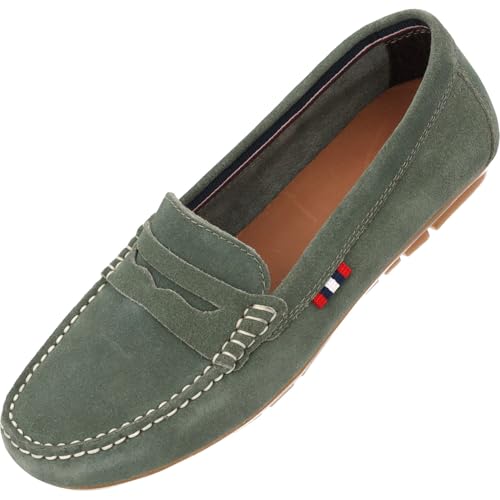 Palado Mokassins Damen Strun – elegante Halbschuhe aus Leder - Slipper im zeitlosen Design - modische Sommerschuhe - modisch und bequem Olive UK5,5 - EU38 von Palado