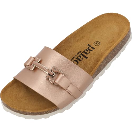 Palado Pantolette Damen Laudra - bequeme Sandalen Made in Spain - Hausschuhe mit dämpfendem Kork-Fußbett - modische Sommerschuhe Bronze Metallic UK3,5 - EU36 von Palado