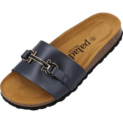 Palado Pantolette Damen Laudra - bequeme Sandalen Made in Spain - Hausschuhe mit dämpfendem Kork-Fußbett - modische Sommerschuhe Schwarz Metallic UK8 - EU41 von Palado