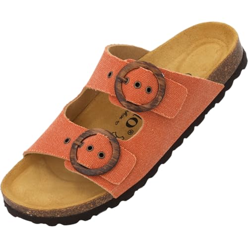 Palado Pantoletten Damen Andeci by Sila Sahin - bequeme Sandalen Made in Spain - Hausschuhe mit Kork-Fußbett - modische Sommerschuhe Orange UK7 - EU40 Palado Pantoletten Damen Andeci by Sila Sahin - bequeme Sandalen Made in Spain - Hausschuhe mit Kork-Fußbett - modische Sommerschuhe Orange UK7 - EU40 von Palado