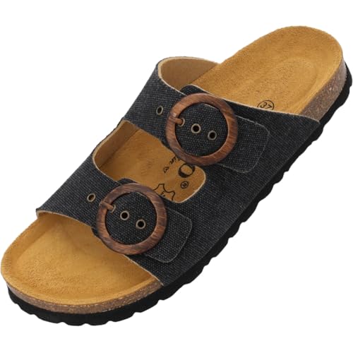 Palado Pantoletten Damen Andeci by Sila Sahin - bequeme Sandalen Made in Spain - Hausschuhe mit Kork-Fußbett - modische Sommerschuhe Schwarz UK6 - EU39 von Palado