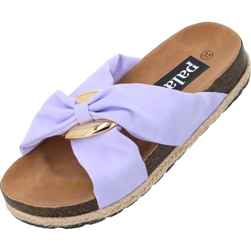 Palado Pantoletten Damen Bandi - elegante Sandalen - bequeme Hausschuhe - modische Sommerschuhe Flieder UK4,5 - EU37 von Palado