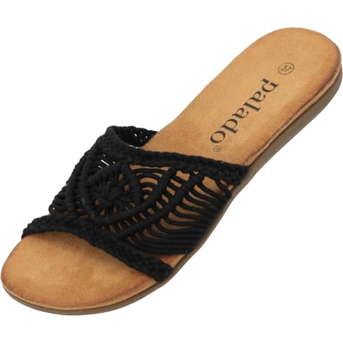 Palado Pantoletten Damen Cartris – bequeme Sandalen - leichte & modische Hausschuhe - luftige Sommerschuhe Schwarz UK7 - EU40 von Palado