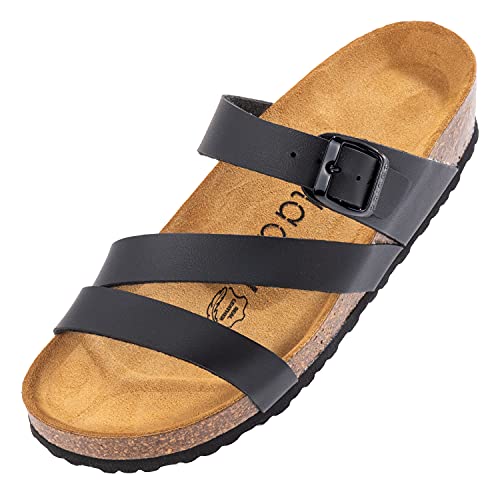 Palado Pantoletten Damen Chios - bequeme Sandalen Made in Spain - Hausschuhe mit dämpfendem Kork-Fußbett - modische Sommerschuhe Basic Schwarz Matt UK4,5 - EU37 von Palado