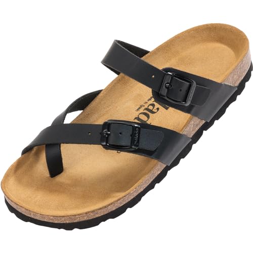 Palado Pantoletten Damen Cres Matt - elegante Sandalen Made in Spain - bequeme Hausschuhe mit Kork-Fußbett - modische Sommerschuhe Schwarz UK3,5 - EU36 von Palado