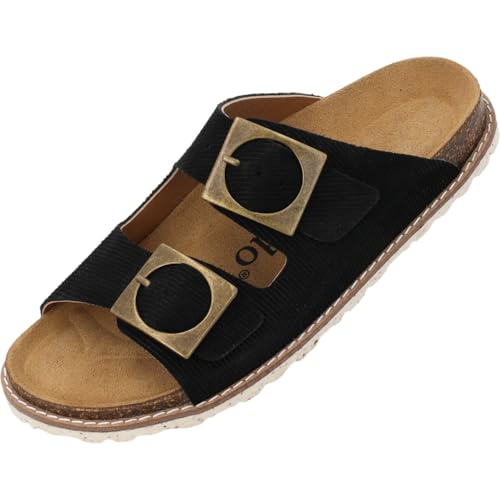Palado Pantoletten Damen Elaha Corda - elegante Sandalen Made in Spain - bequeme Hausschuhe mit Kork-Fußbett - modische Sommerschuhe Schwarz UK9 - EU42 von Palado