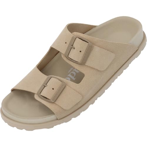 Palado Pantoletten Damen Elaha Mono - elegante Sandalen Made in Spain - bequeme Hausschuhe mit Kork-Fußbett - modische Sommerschuhe Beige UK4,5 - EU37 von Palado