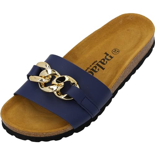 Palado Pantoletten Damen Gozo - bequeme Sandalen Made in Spain - Hausschuhe mit dämpfendem Kork-Fußbett - modische Sommerschuhe Blau UK7 - EU40 von Palado