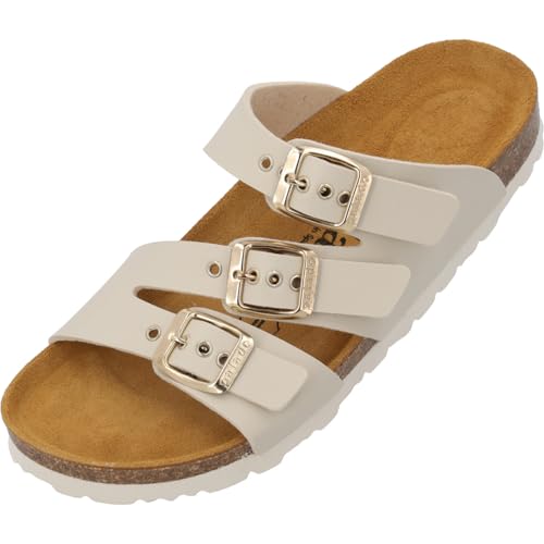 Palado Pantoletten Damen Jalexi - bequeme Sandalen Made in Spain - Hausschuhe mit dämpfendem Kork-Fußbett - modische Sommerschuhe Beige UK6 - EU39 von Palado