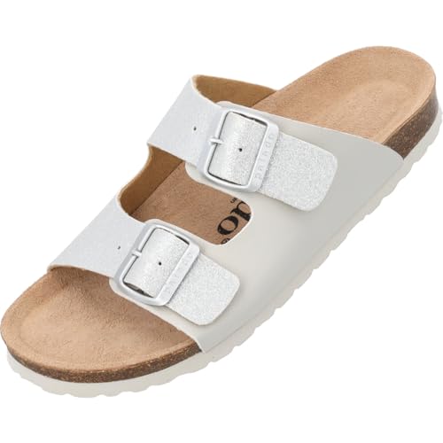 Palado Pantoletten Damen Korfu Duo – bequeme Sandalen Made in Spain - Hausschuhe mit Kork-Fußbett - modische Sommerschuhe Grau UK8 - EU41 von Palado