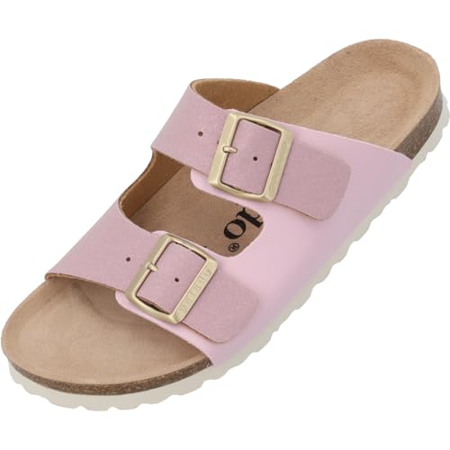 Palado Pantoletten Damen Korfu Duo – bequeme Sandalen Made in Spain - Hausschuhe mit Kork-Fußbett - modische Sommerschuhe Rosa UK7 - EU40 von Palado