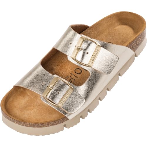 Palado Pantoletten Damen Korfu PL Metallic - bequeme Sandalen Made in Spain - Hausschuhe mit Kork-Fußbett - modische Sommerschuhe Silber UK7 - EU40 von Palado