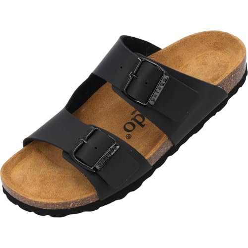Palado Pantoletten Damen Kormos - bequeme Sandalen Made in Spain - Hausschuhe mit dämpfendem Kork-Fußbett - modische Sommerschuhe Schwarz UK6 - EU39 von Palado