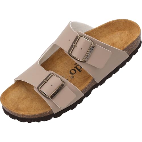 Palado Pantoletten Damen Kormos - bequeme Sandalen Made in Spain - Hausschuhe mit dämpfendem Kork-Fußbett - modische Sommerschuhe Taupe UK5,5 - EU38 von Palado