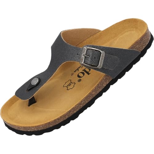 Palado Pantoletten Damen Kos Magnolia by Sila Sahin - elegante Sandalen Made in Spain - bequeme Hausschuhe mit Kork-Fußbett - modische Sommerschuhe Schwarz UK7 - EU40 von Palado