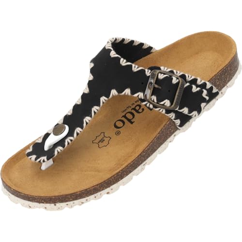 Palado Pantoletten Damen Kos Stitch - elegante Sandalen Made in Spain - bequeme Hausschuhe mit Kork-Fußbett - modische Sommerschuhe Schwarz UK6 - EU39 von Palado