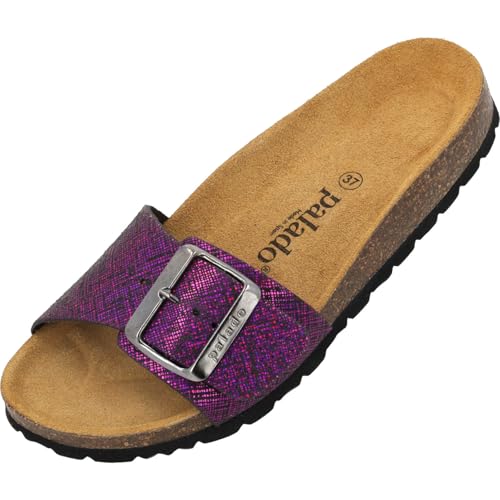 Palado Pantoletten Damen Malta EGS Artemisa - bequeme Sandalen Made in Spain - Hausschuhe mit Kork-Fußbett - modische Sommerschuhe Lila UK5,5 - EU38 von Palado