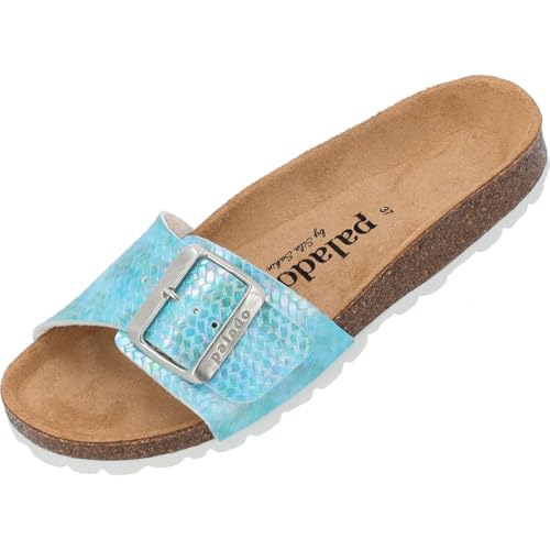 Palado Pantoletten Damen Malta EGS Aurora by Sila Sahin – elegante Sandalen Made in Spain - bequeme Hausschuhe mit Kork-Fußbett - modische Sommerschuhe Blau UK3,5 - EU36 von Palado