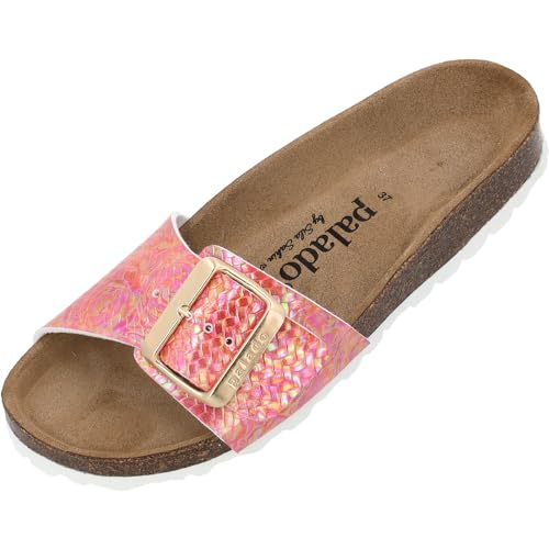 Palado Pantoletten Damen Malta EGS Aurora by Sila Sahin – elegante Sandalen Made in Spain - bequeme Hausschuhe mit Kork-Fußbett - modische Sommerschuhe Flamingo UK5,5 - EU38 von Palado