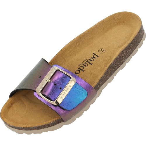 Palado Pantoletten Damen Malta EGS Keops - elegante Sandalen Made in Spain - bequeme Hausschuhe mit dämpfendem Kork-Fußbett - modische Sommerschuhe Lila UK7 - EU40 von Palado