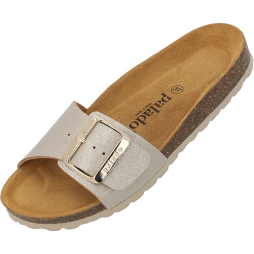Palado Pantoletten Damen Malta EGS Magnolia - bequeme Sandalen Made in Spain - elegante Hausschuhe mit dämpfendem Kork-Fußbett - modische Sommerschuhe Beige UK7 - EU40 von Palado