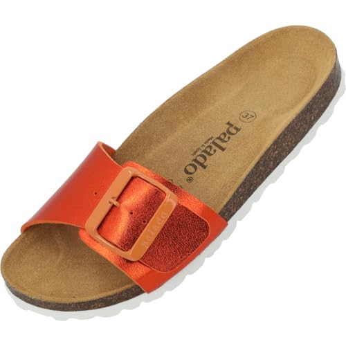 Palado Pantoletten Damen Malta EGS Metallic - bequeme Sandalen Made in Spain - Hausschuhe mit dämpfendem Kork-Fußbett - modische Sommerschuhe Orange UK5,5 - EU38 Palado Pantoletten Damen Malta EGS Metallic - bequeme Sandalen Made in Spain - Hausschuhe mit dämpfendem Kork-Fußbett - modische Sommerschuhe Orange UK5,5 - EU38 von Palado