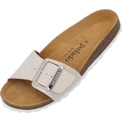 Palado Pantoletten Damen Malta EGS Stardust by Sila Sahin - bequeme Sandalen Made in Spain - Hausschuhe mit Kork-Fußbett - modische Sommerschuhe Beige UK7 - EU40 von Palado
