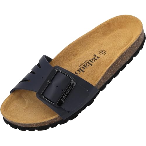 Palado Pantoletten Damen Malta EGS Vent – bequeme Sandalen Made in Spain - Hausschuhe mit dämpfendem Kork-Fußbett - elegante Sommerschuhe Dunkelblau Matt UK8 - EU41 von Palado