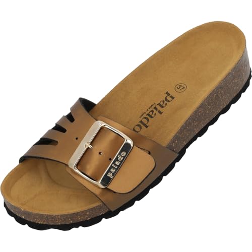 Palado Pantoletten Damen Malta EGS Wedge Vent - bequeme Sandalen Made in Spain - Hausschuhe mit Kork-Fußbett - modische Sommerschuhe Bronze UK6 - EU39 von Palado