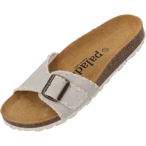 Palado Pantoletten Damen Malta Stitch - bequeme Sandalen Made in Spain - Hausschuhe mit dämpfendem Kork-Fußbett - modische Sommerschuhe Grau UK9 - EU42 von Palado