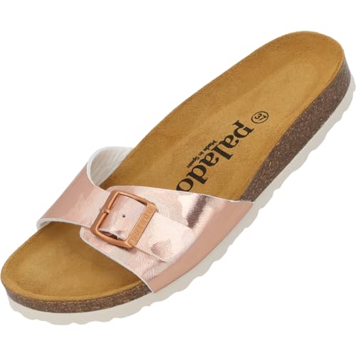 Palado Pantoletten Damen Malta Texas - modische Sandalen Made in Spain - bequeme Hausschuhe mit dämpfendem Kork-Fußbett - elegante Sommerschuhe Rosa UK8 - EU41 von Palado