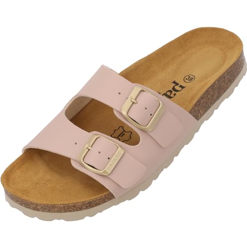 Palado Pantoletten Damen Milos Matt – bequeme Sandalen Made in Spain - Hausschuhe mit dämpfendem Kork-Fußbett - modische Sommerschuhe Rosa UK9 - EU42 von Palado
