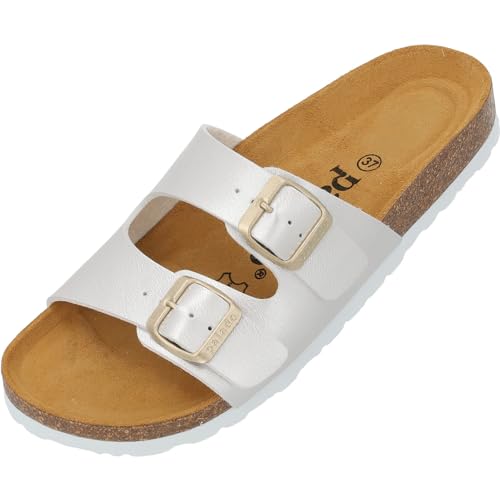 Palado Pantoletten Damen Milos Metallic – elegante Sandalen Made in Spain - bequeme Hausschuhe mit Kork-Fußbett - modische Sommerschuhe Silber UK4,5 - EU37 Palado Pantoletten Damen Milos Metallic – elegante Sandalen Made in Spain - bequeme Hausschuhe mit Kork-Fußbett - modische Sommerschuhe Silber UK4,5 - EU37 von Palado