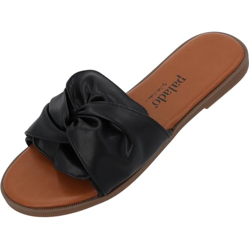 Palado Pantoletten Damen Namar by Sila Sahin - modische Sandalen - bequeme Hausschuhe - elegante Sommerschuhe - ideal für sommerliche Tage Schwarz UK6 - EU39 von Palado