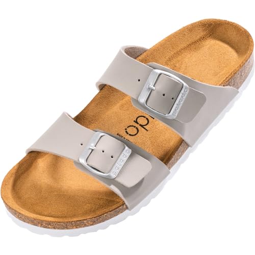 Palado Pantoletten Damen Samos - elegante Sandalen Made in Spain - bequeme Hausschuhe mit dämpfendem Kork-Fußbett - modische Sommerschuhe Basic Matt Grau UK4,5 - EU37 von Palado