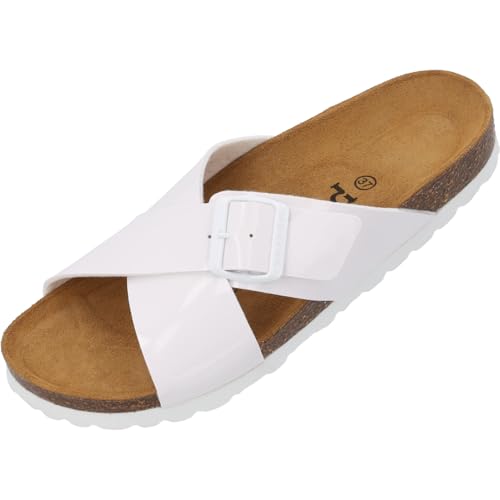Palado Sandalen Damen Vanelis - bequeme Sandaletten - modische Sommerschuhe - elegante Pantoletten Weiß Lack UK8 - EU41 von Palado