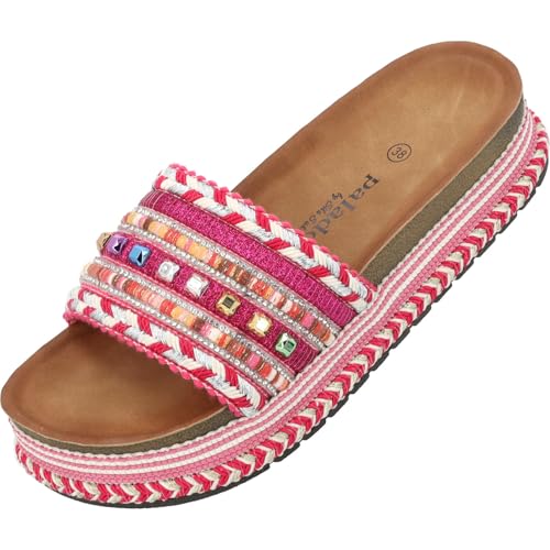 Palado Pantoletten Damen Vaphine by Sila Sahin - bequeme Sandalen mit Plateau-Sohle - elegante Hausschuhe - modische Sommerschuhe Pink UK5,5 - EU38 von Palado