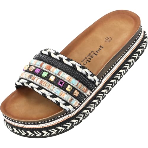 Palado Pantoletten Damen Vaphine by Sila Sahin - bequeme Sandalen mit Plateau-Sohle - elegante Hausschuhe - modische Sommerschuhe Schwarz UK7 - EU40 von Palado