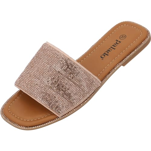 Palado Pantoletten Damen Verido - elegante Sandalen für Frauen - bequeme Hausschuhe mit Strasssteinen - modische Sommerschuhe Bronze UK5,5 - EU38 von Palado
