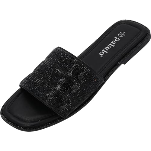 Palado Pantoletten Damen Verido - elegante Sandalen für Frauen - bequeme Hausschuhe mit Strasssteinen - modische Sommerschuhe Schwarz UK3,5 - EU36 von Palado