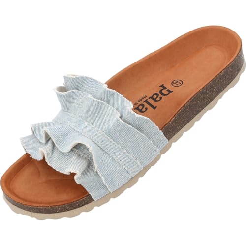 Palado Pantoletten Damen Vilnado - bequeme Sandalen Made in Spain - Hausschuhe mit Kork-Fußbett - modische Sommerschuhe Jeans UK4,5 - EU37 von Palado