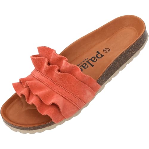 Palado Pantoletten Damen Vilnado - bequeme Sandalen Made in Spain - Hausschuhe mit Kork-Fußbett - modische Sommerschuhe Orange UK8 - EU41 von Palado