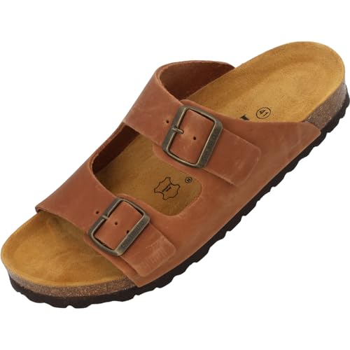 Palado Pantoletten Herren Korfu Oiled Premium Leather - modische Sandalen Made in Spain - bequeme Hausschuhe - modische Sommerschuhe Braun UK10,5 - EU45 von Palado
