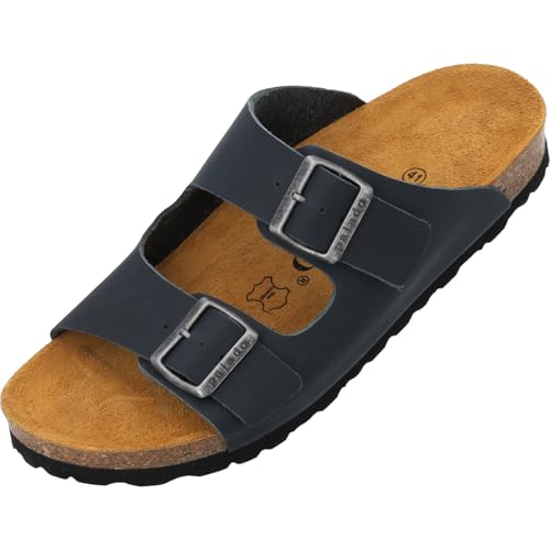 Palado Pantoletten Herren Korfu Oiled Premium Leather - modische Sandalen Made in Spain - bequeme Hausschuhe - modische Sommerschuhe Dunkelblau UK9 - EU42 von Palado
