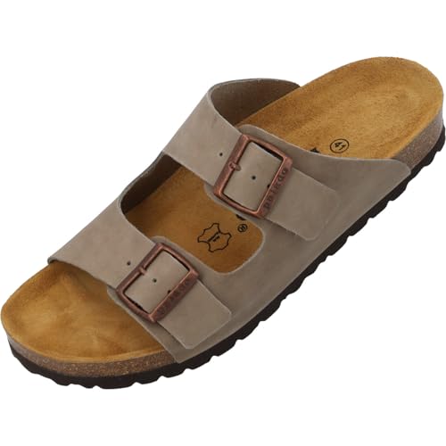 Palado Pantoletten Herren Korfu Oiled Premium Leather - modische Sandalen Made in Spain - bequeme Hausschuhe - modische Sommerschuhe Grau UK10,5 - EU45 von Palado