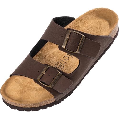 Palado Pantoletten Herren Korfu – gefertigt in Spanien – Veloursleder-Decksohle – ergonomisches Weichfußbett – mit verschiedenen Prägungen – EVA-Sohle Braun Print 2 UK8 - EU41 von Palado