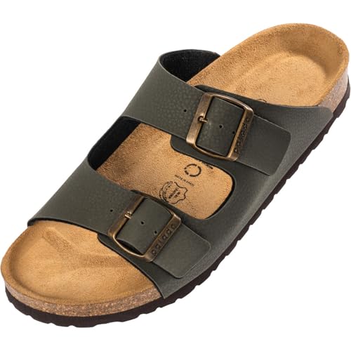 Palado Pantoletten Herren Korfu – gefertigt in Spanien – Veloursleder-Decksohle – ergonomisches Weichfußbett – mit verschiedenen Prägungen – Eva-Sohle Print Olive 2 UK10 - EU44 von Palado