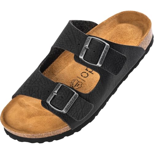 Palado Pantoletten Herren Korfu – gefertigt in Spanien – Veloursleder-Decksohle – ergonomisches Weichfußbett – mit verschiedenen Prägungen – EVA-Sohle Print Schwarz 1 UK7 - EU40 von Palado